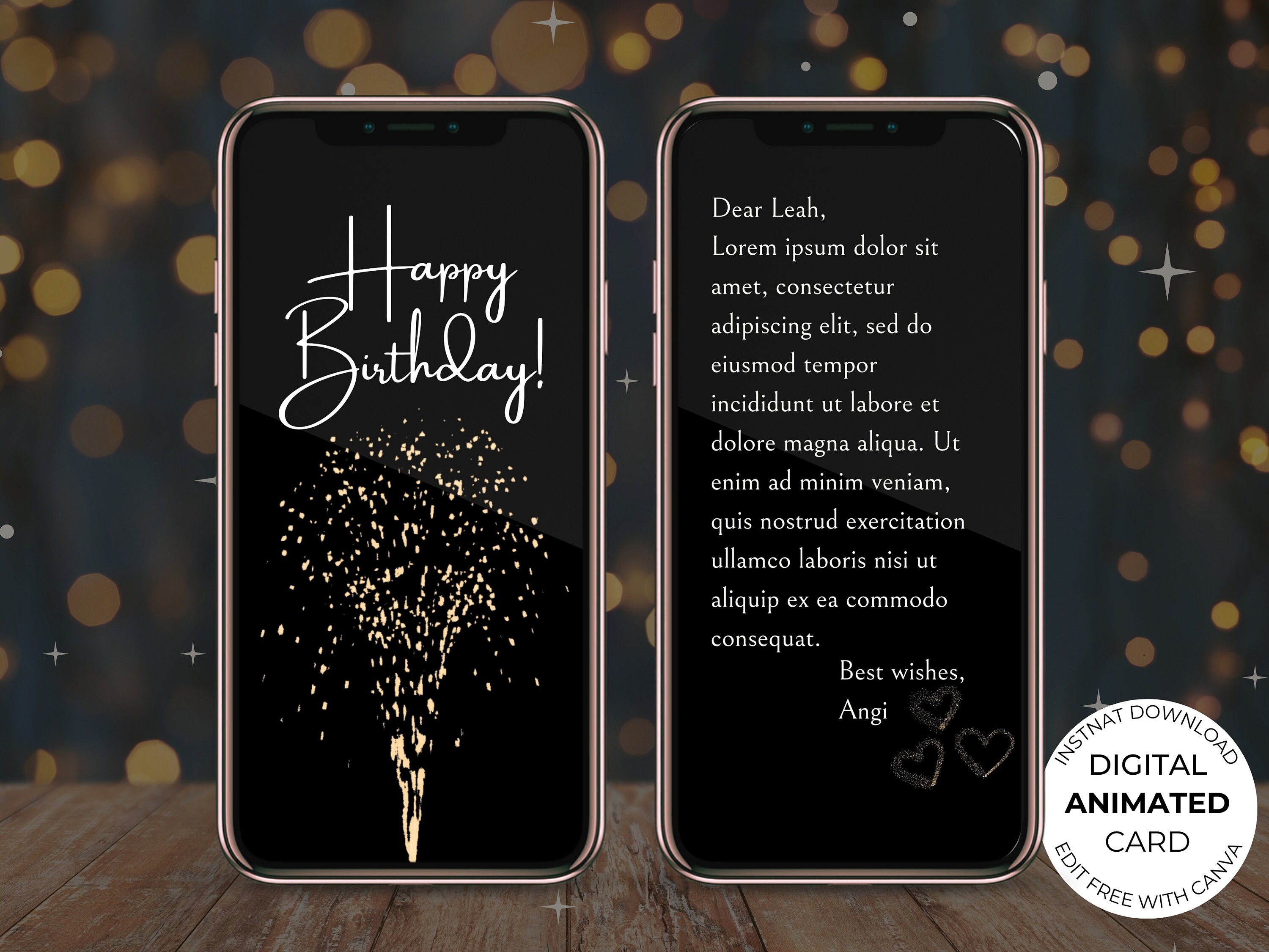 Digital Animated Birthday Editable Text Mobile Sparkler Firework Card Template, Electronic Video E-Card, Greeting E-Card Video
