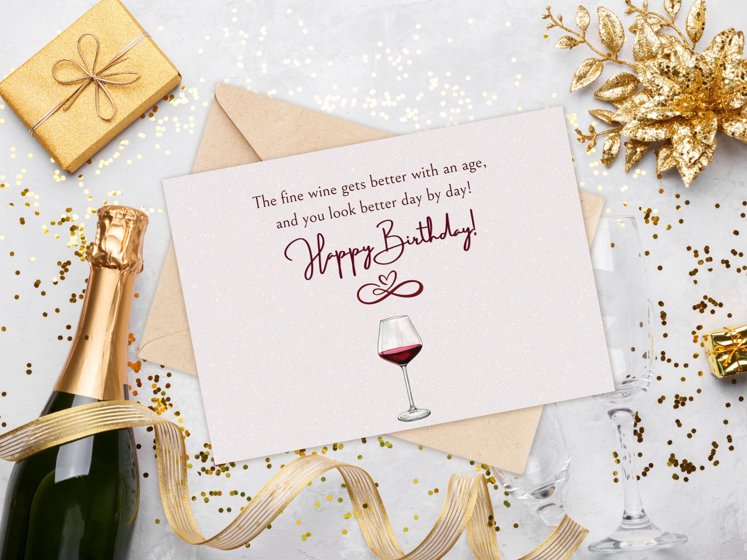 Printable Wine Birthday Card: Funny Elegant Greeting (digital Download ...