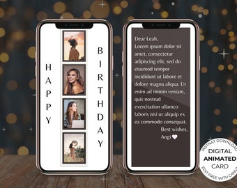 Digital Animated Birthday Editable Text Mobile Card Template, Electronic Video E-Card, Greeting E-Card Video personalized & customisable