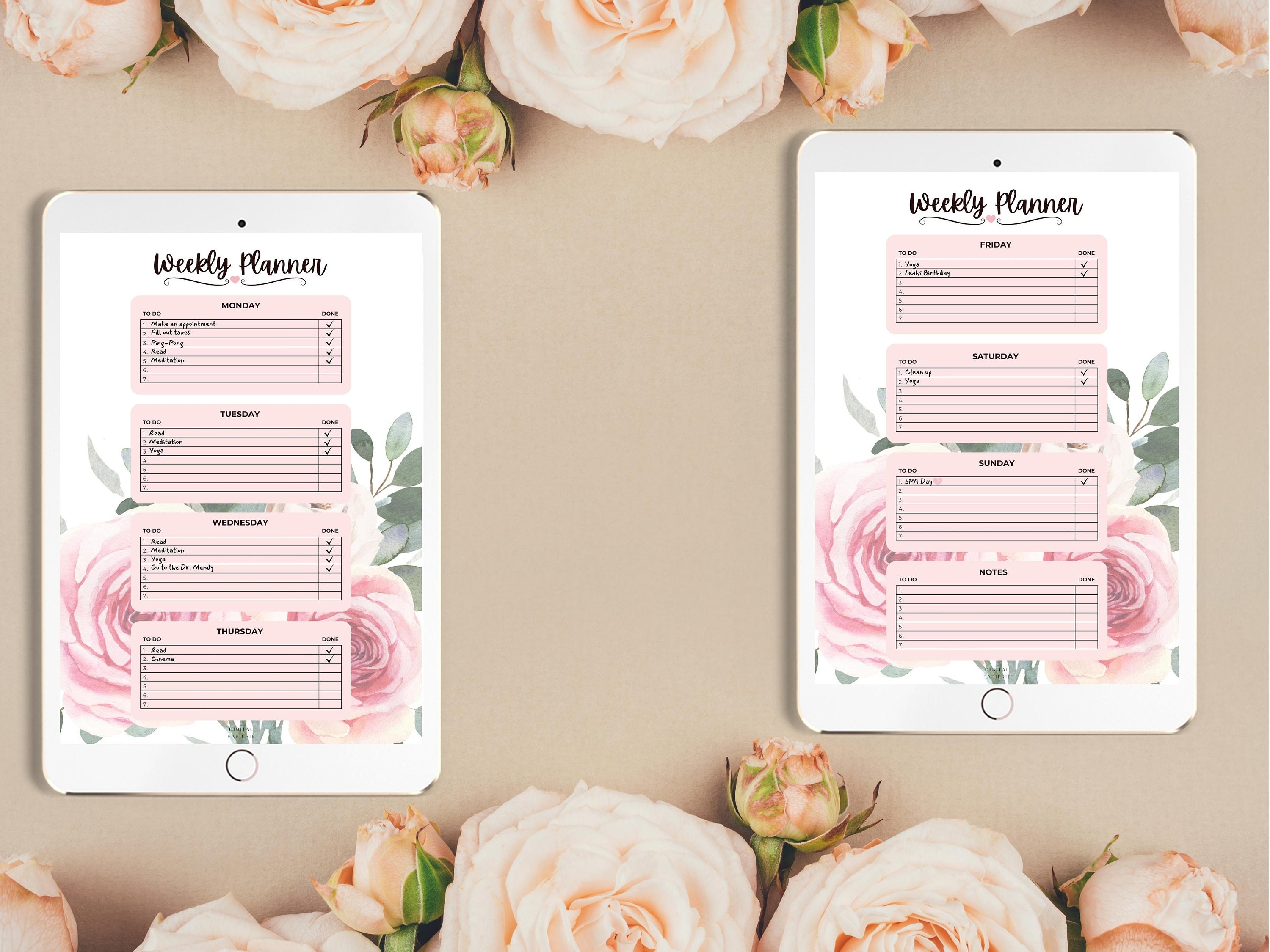 Roses Bouquet Weekly A4 & Letter Size Schedule/ Task/ to Do Digital ...