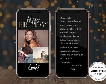 Digital Animated Birthday Editable Text Mobile Card Template, Electronic Video E-Card, Greeting E-Card Video personalized & customisable