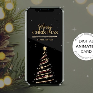 Digitale animierte Frohe Weihnachten Sparkle Glitter Karte, elektronische Video E-Card, Urlaub Weihnachten, bearbeitbarer Text Mobile Vorlage, Weihnachtsbaum