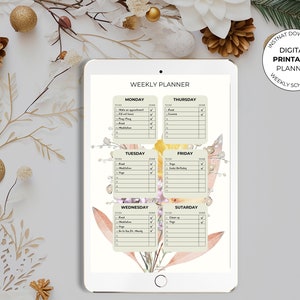 Buquê de flores primavera/verão semanal A4 e tamanho carta Cronograma/tarefa/planejador digital para fazer com lista de verificação para imprimir ou usar no tablet