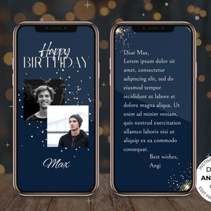 Digital Animated Birthday Editable Text Mobile Card Template, Electronic Video E-Card, Greeting E-Card Video personalized & customisable