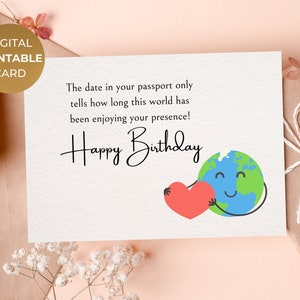 Printable Happy Birthday Card World Heart, Digital Funny Text Wish Printable Elegant Print at Home Greeting Card, Instant Download