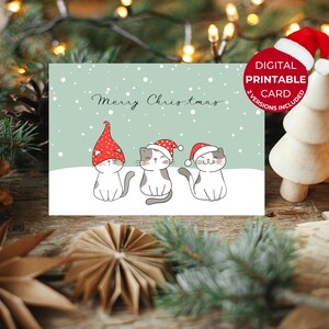 Digital druckbare Meowy Weihnachtskarte mit Katzen / Kätzchen Schnee Saison, Weihnachten Print at Home Grußkarte, Instant Download, Urlaub Weihnachten