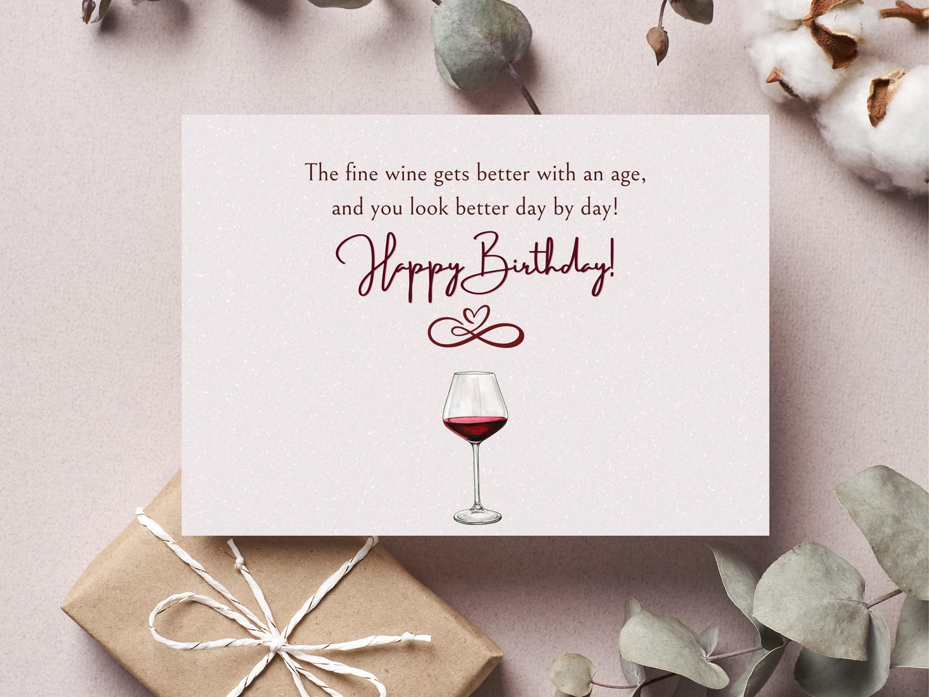 Printable Happy Birthday Card Wine Age, Digital Funny Text Printable ...