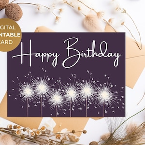 Afdrukbare Happy Birthday Card wonderkaarsen, digitale afdrukbare elegante print thuis wenskaart, Instant Download