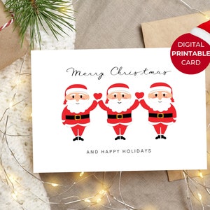 Digital Printable Merry Christmas Season Santa, Heart / Love, Elegant Xmas Print at Home Greeting Card, Instant Download, Holiday