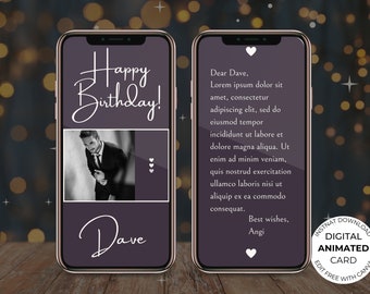 Digital Animated Birthday Editable Text Mobile Photo Album Card Template, Electronic Video E-Card, Greeting E-Card Video