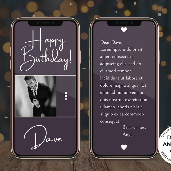 Digital Animated Birthday Editable Text Mobile Photo Album Card Template, Electronic Video E-Card, Greeting E-Card Video