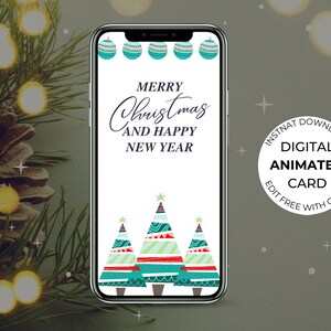 Cartão de festa de Natal animado digital, cartão eletrônico de vídeo eletrônico, feriado de Natal, modelo móvel de texto editável