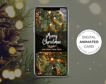 Digitale geanimeerde kerstkaart, elektronische video-e-card, kerstmis, bewerkbare tekstsjabloon mobiel