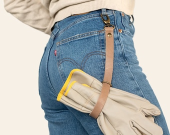 Cinghia porta guanti in pelle, gancio in ottone, clip personalizzabile per guanti da lavoro