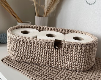 gehäkelter Toilettenpapierkorb mit Holzboden in Bad und G-WC Aufbewahrungskorb für 2 oder 3 toilettenpapierrollen