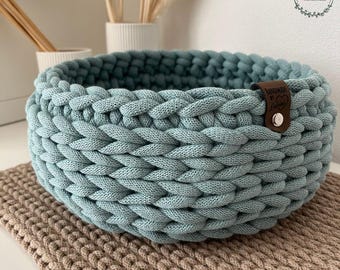 Aufbewahrungskorb gehäkelt Utensilo aus recycelter Baumwolle Schale in rustikaler Optik, schöner Brotkorb