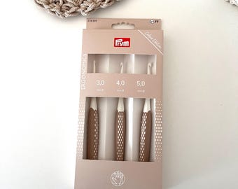 Ergonomisches Häkelnadel-Set taupe Prym⎮Ergonomischer Griff für ermüdungsfreies Arbeiten⎮Wollhäkelnadeln im Set taupe