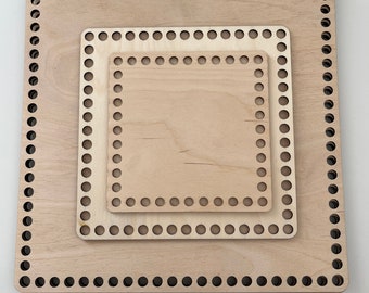 Wooden base for crocheting square baskets