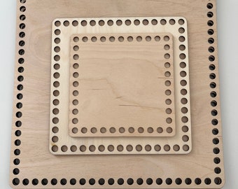 Quadratische Holzboden zum umhäkeln von Körbchen mit Baumwollkordeln, Häkelboden für deine DIY-Projekte