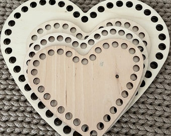 Wooden base HEART for crochet baskets in different sizes