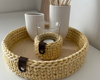 crocheted decorative tray with wooden base serving tray beautiful accessories as decoration