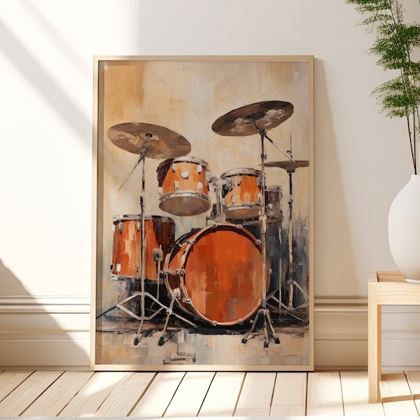 Muted Drum Kit Art Print, Digital Download Print, Drum Kit Printable Wall Art, Drummer Wall Decor, Musical Instrument Art Print