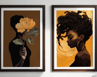 Set of 2 Black Girl Art | Printable Wall Art | Black Women Art Poster | Black People Wall Decor | Black Girl Wall Art | Digital Download |