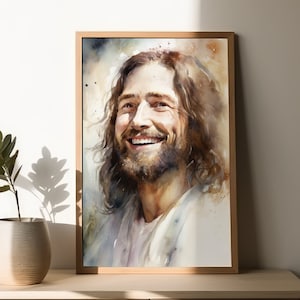 Jesus Art | Smiling Christ | Digital Download | Christ Portrait | Christian wall Art | Jesus Painting | Jesus Printable | Jesus Wall Art |