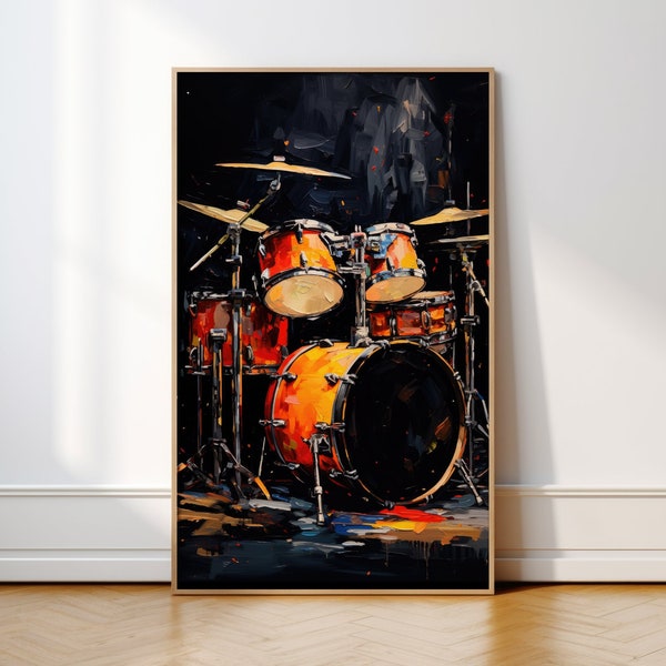 Dark Drum Kit Art Print, Digital Download Print, Drum Kit Printable Wall Art, Drummer Wall Decor, Musical Instrument Art Print