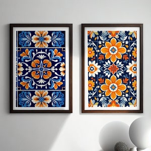 Set of 2 Mexico Wall Art | Mexican Art | Mexico Painting | Digital Download Print | Mexico Wall Decor | Wall Art Bundle | Talavera Art Print