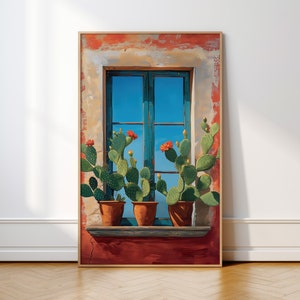 Mexican Cactus Botanical Print, Digital Download Art, West Printable Wall Art, Mexican Wall Decor, Western Digital Oil Painting