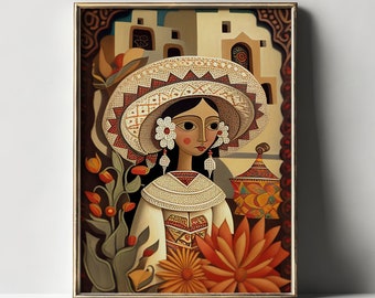Mexican Wall Art | Printable Art Poster | Mexican Culture Print | Mexican Folk Oil Painting | Gift for Mexicans | Mexican Decor |
