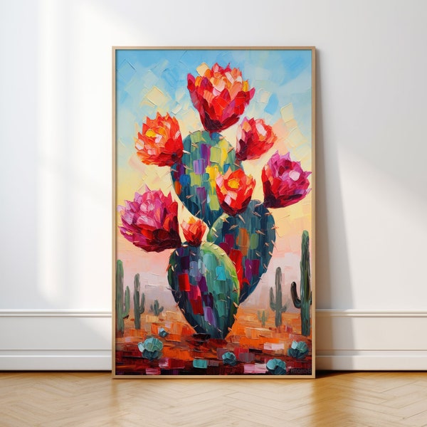 Floral Mexican Cactus Art Print, Digital Download Print, Mexico Printable Wall Art, Mexican Wall Decor, Southwest Art Print,Cactus Printable