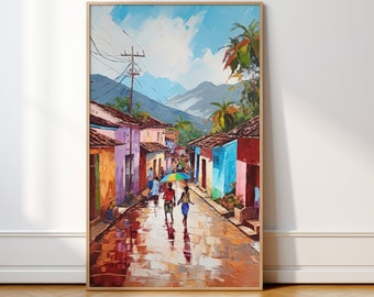 Haiti Village Painting | Haitian Art | Haiti Wall Art Print | Haitian Home Decor | Colorful Art Print | Caribbean Wall Art, Haitian Painting