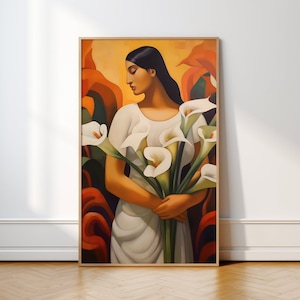 Mexican Calla lilies Wall Art | Printable Hispanic Art | Mexican Culture Print | Mexican Painting | Digital Wall Art | Feminine Art Print