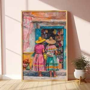 Mexican Mercado Art Print, Digital Download Print, Mexico Printable Wall Art, Mexican Wall Decor, Colorful Mexican Art, Mexican Oil Painting