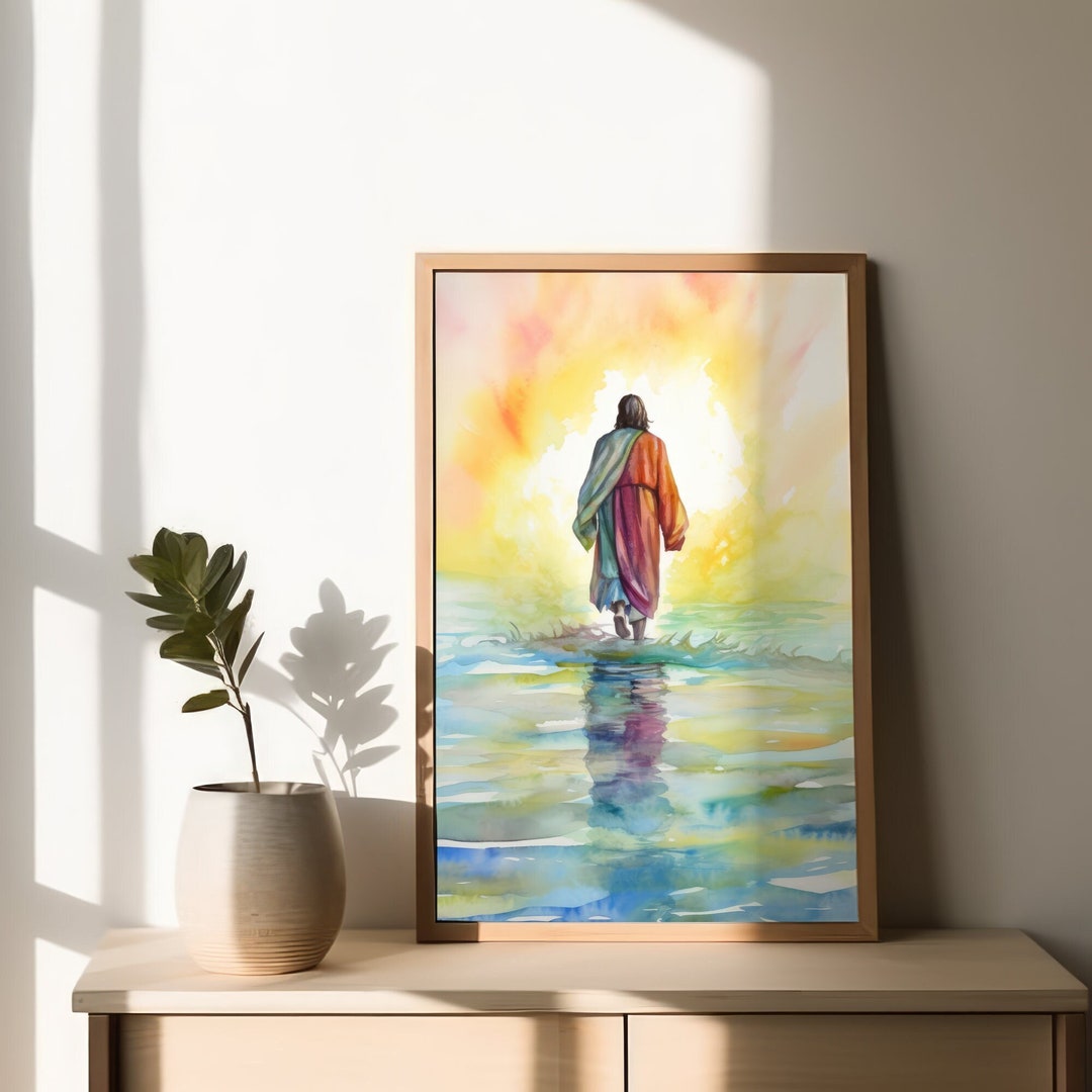 Jesus Art jesus Walking on Water Digital Download Jesus Watercolor