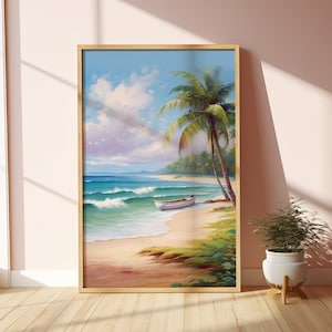 Haiti Beach Art Print | Haitian Art | Haiti Wall Art Print | Haitian Home Decor | Colorful Art Print | Caribbean Wall Art, Haitian Painting