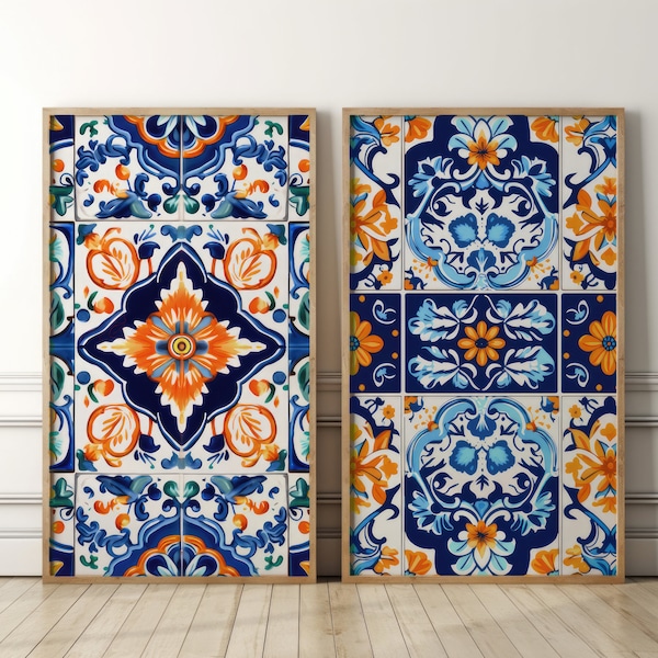 Set of 2 Mexican Talavera Art Print | Mexican Art pack | Mexico Painting | Digital Download Print | Mexico Wall Decor | Wall Art Bundle |