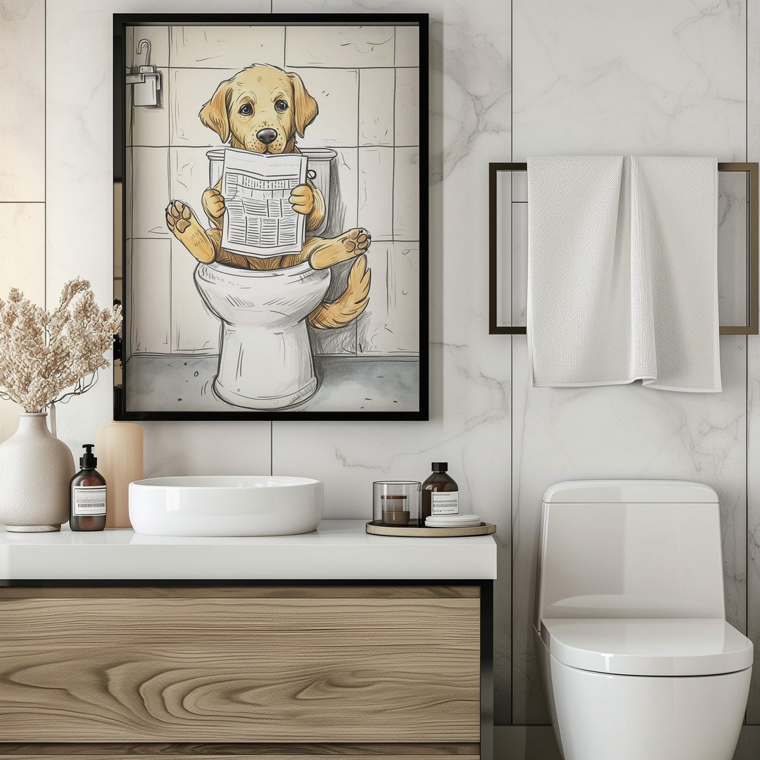Labrador Retriever Funny Bathroom Wall Art, Dog Bathroom Decor, Labrador Retriever Funny Dog Art