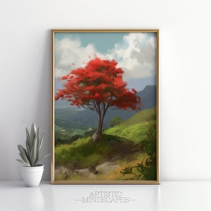 Flamboyant Tree Painting | Puerto Rico Art | Digital Download | Puerto Rico Print | Botanical Painting | Puerto Rico Wall Art | Printable |