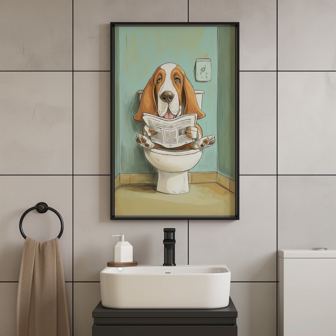 Basset Hound Funny Bathroom Wall Art, Dog Bathroom Decor, Basset Hound ...