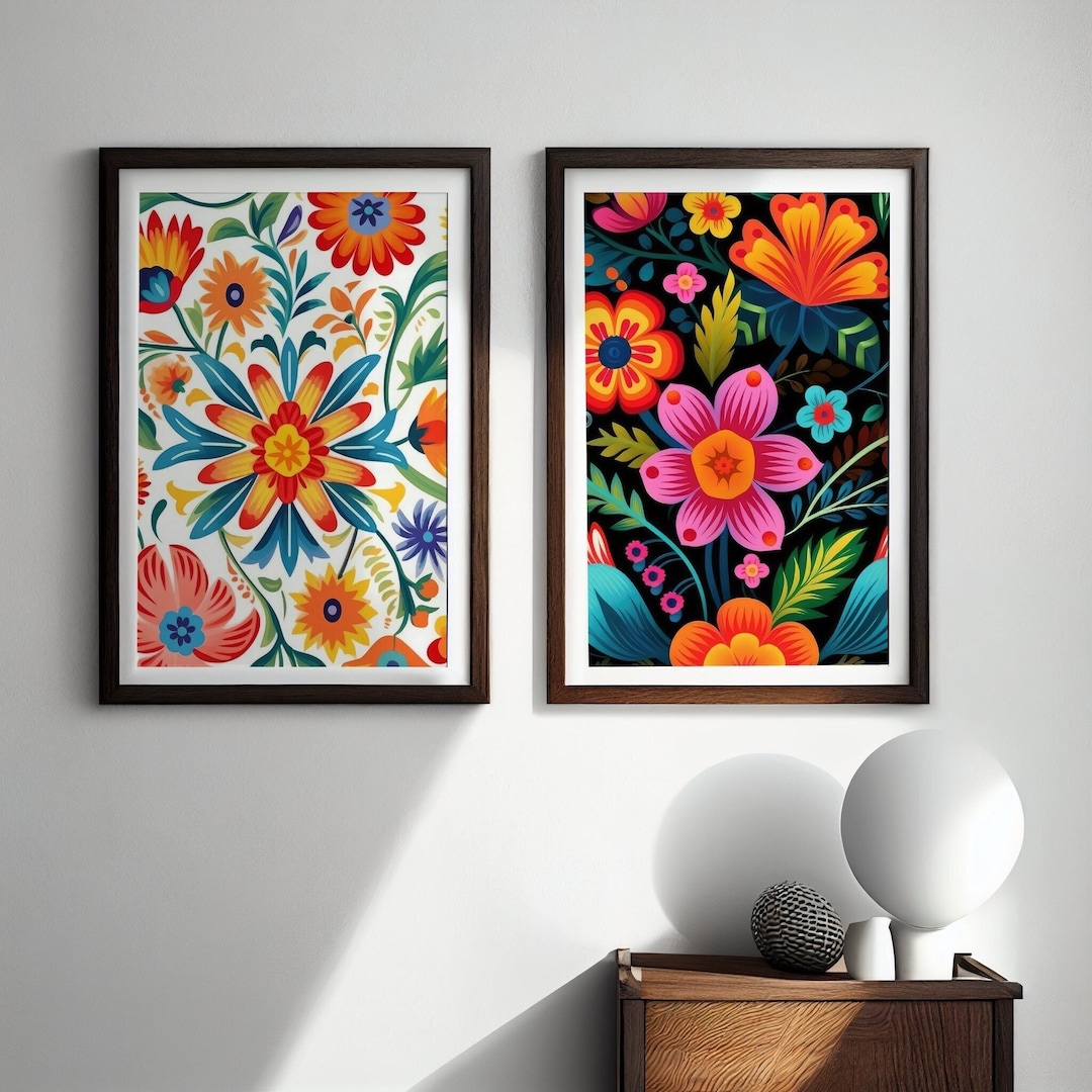 Set of 2 Mexico Pattern Art Mexican Art Mexico Painting Digital