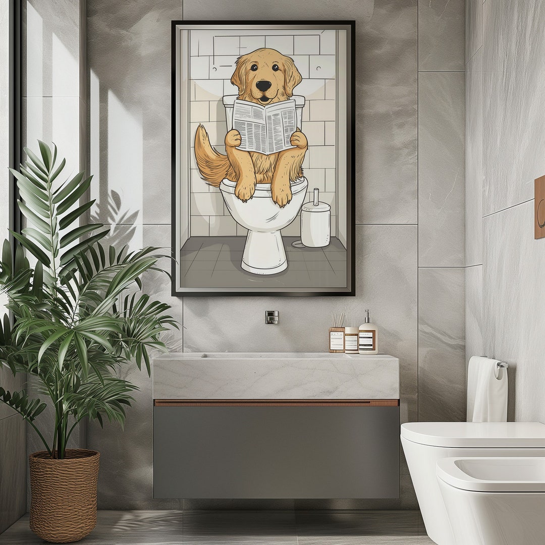 Golden Retriever Funny Bathroom Wall Art, Dog Bathroom Decor, Golden ...