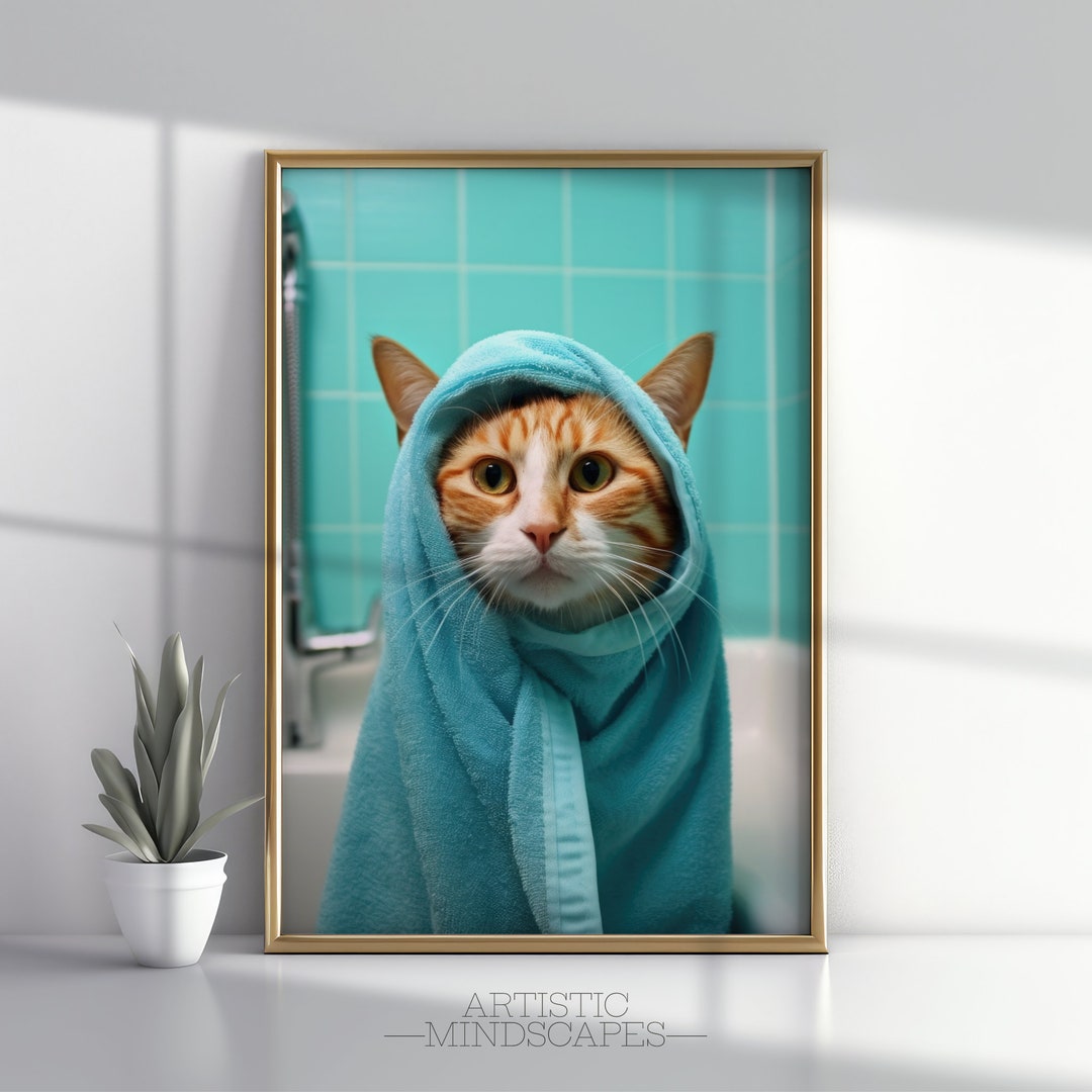 Funny Cat Bathroom Art Printable Bathroom Wall Art Etsy