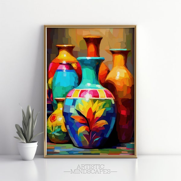 Art mural vases mexicains | Art de cuisine imprimable | Impression mexicaine | Peinture mexicaine | Art mural de cuisine | Décor mexicain | Peinture Mexique