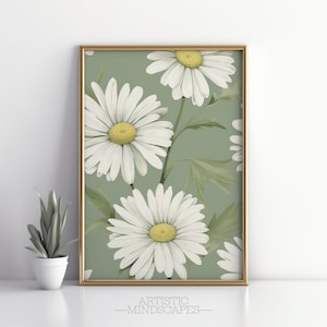 Sage Green Wall Art | Daisies Art Print | Daisies Poster | Sage Green Decor | Printable Wall Art | Digital Download | Floral Illustration |