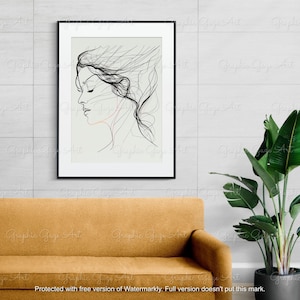 Arte digitale Line Art Women Portrait #2 Stampa artistica digitale, Generato dall'intelligenza artificiale, Arte della parete, Arte AI, Download digitale, Arredamento per la casa, Stampabile