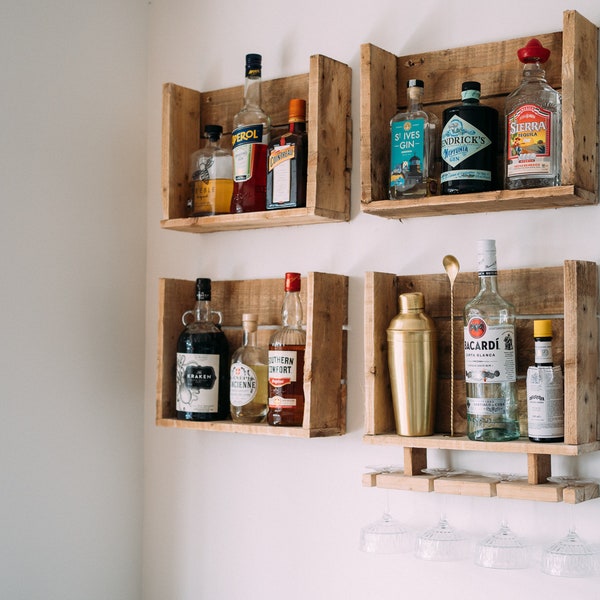 Wall Mounted Drinks Bar | Wine Rack | Cocktail Bar | Mini Bar | Home Bar | Reclaimed Rustic Pallet Wood