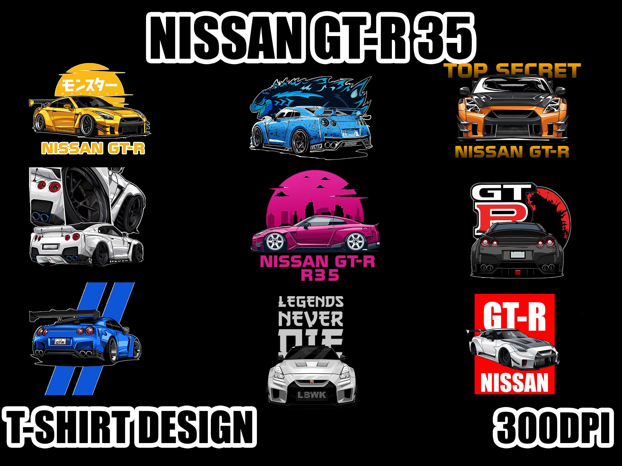 20 Nissan GT-R R35 T-shirt Designs: JDM Car PNG Bundle (digital ...